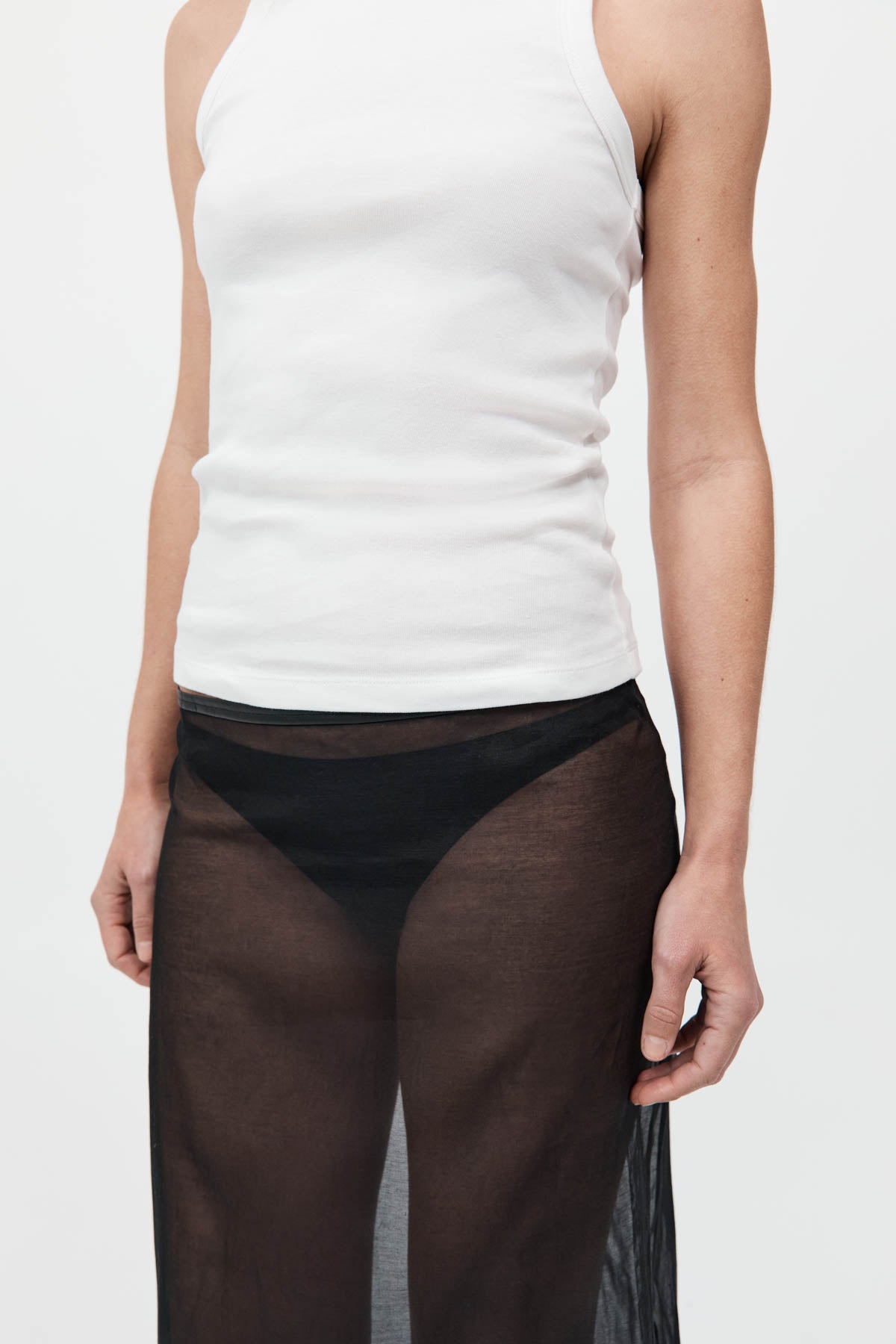 Sheer Leather Trim Skirt
