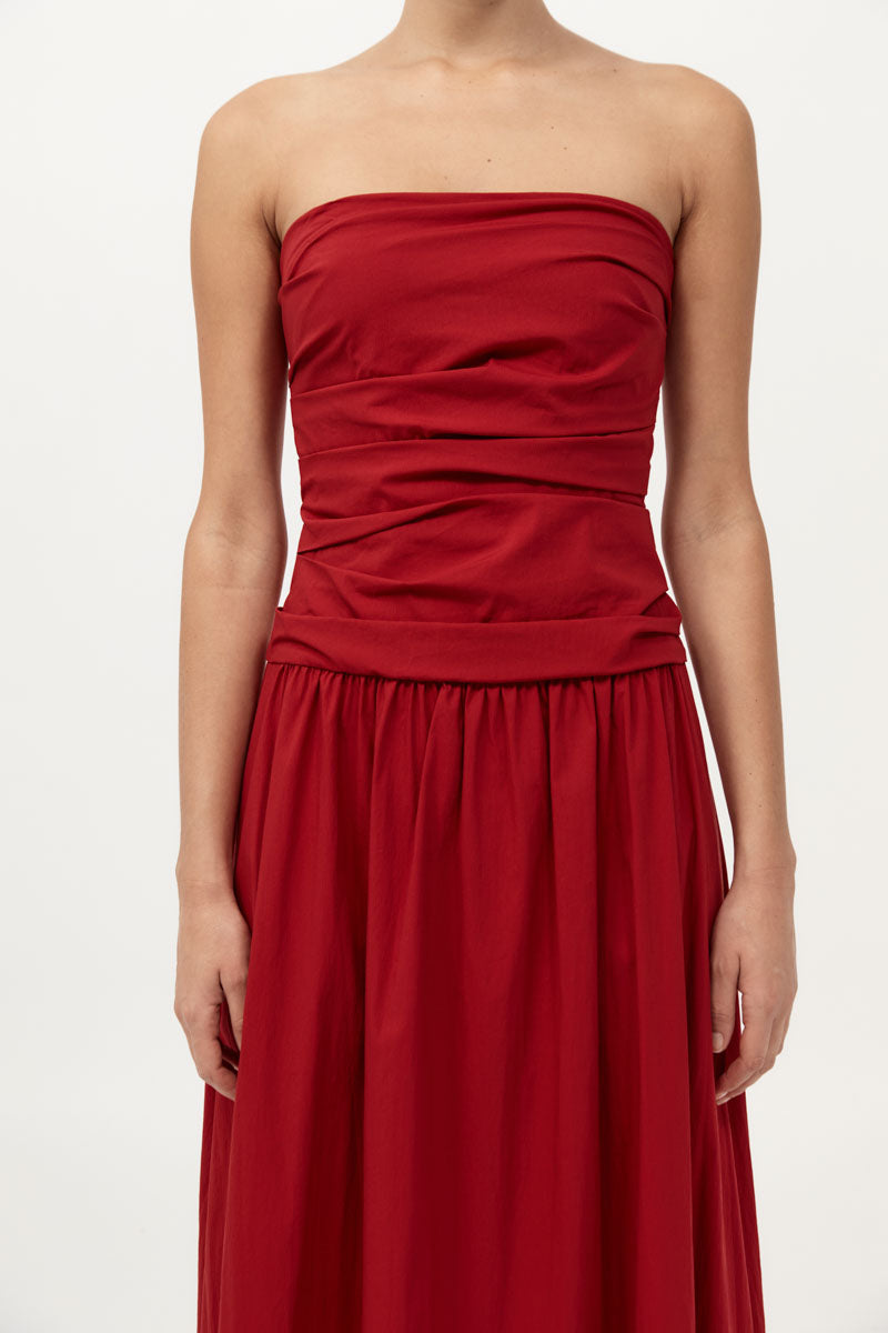 Gathered Strapless Tie Back Dress Rosso