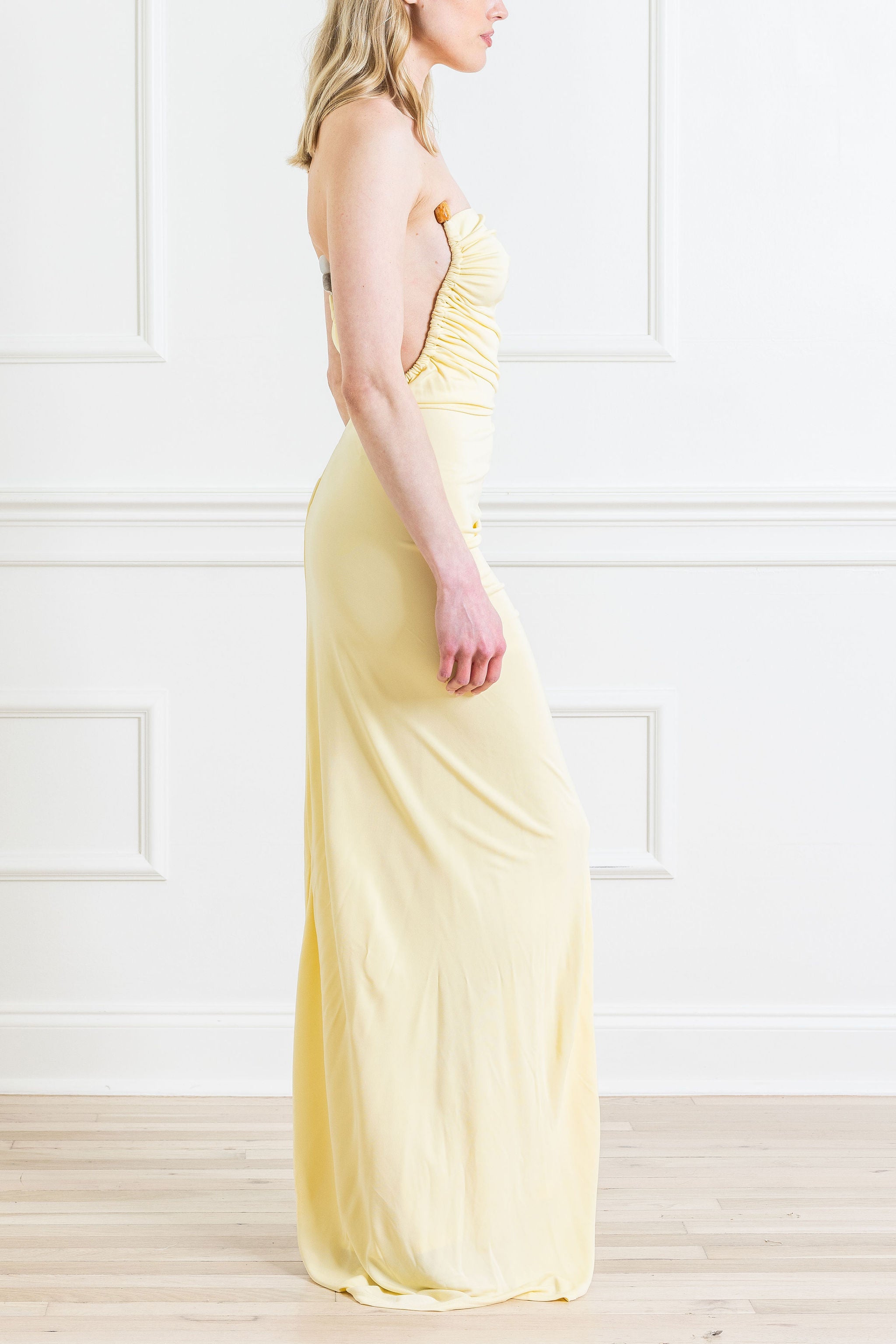 Odessa Arced Side Strapless Gown
