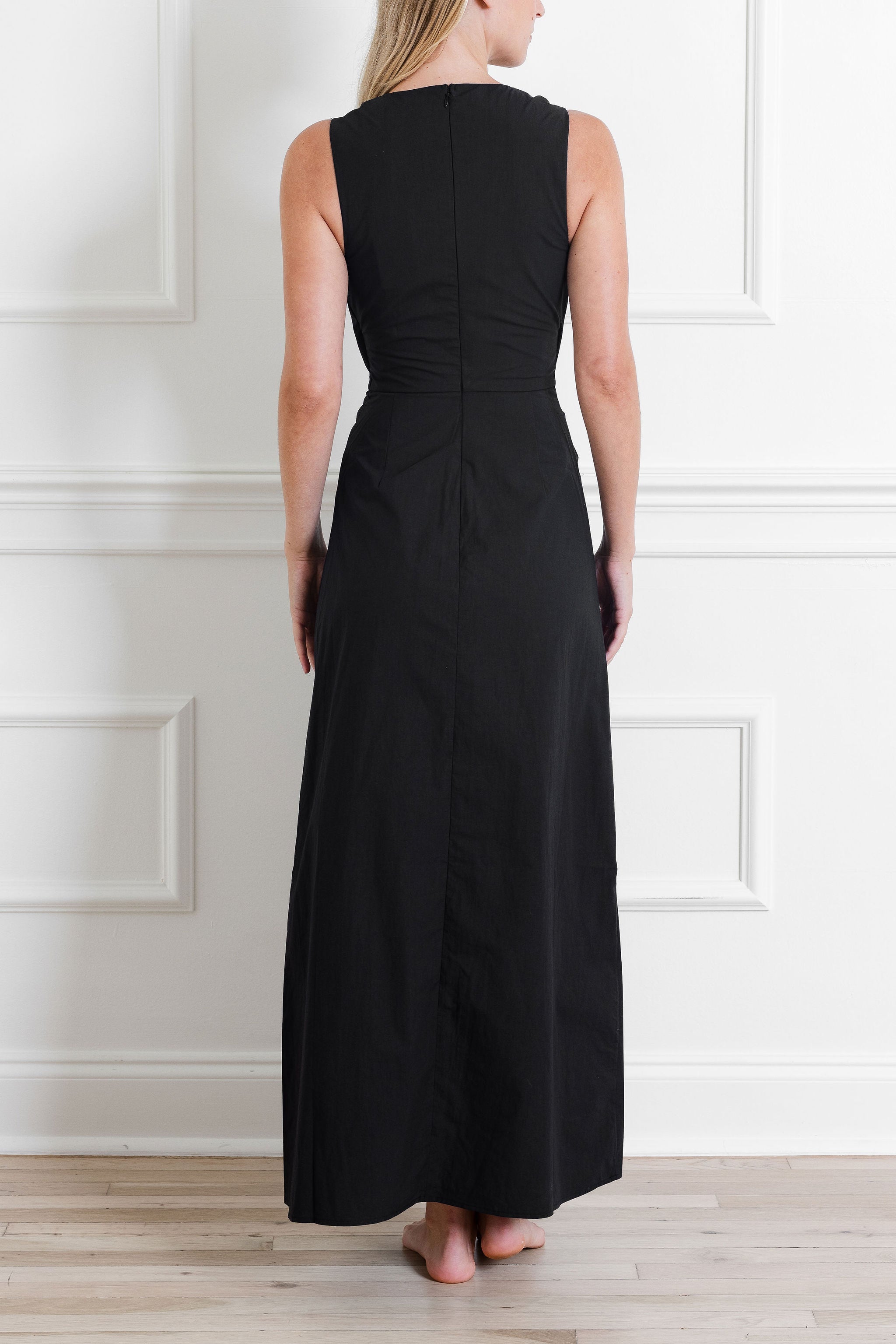 Black Cotton Gathered Dress