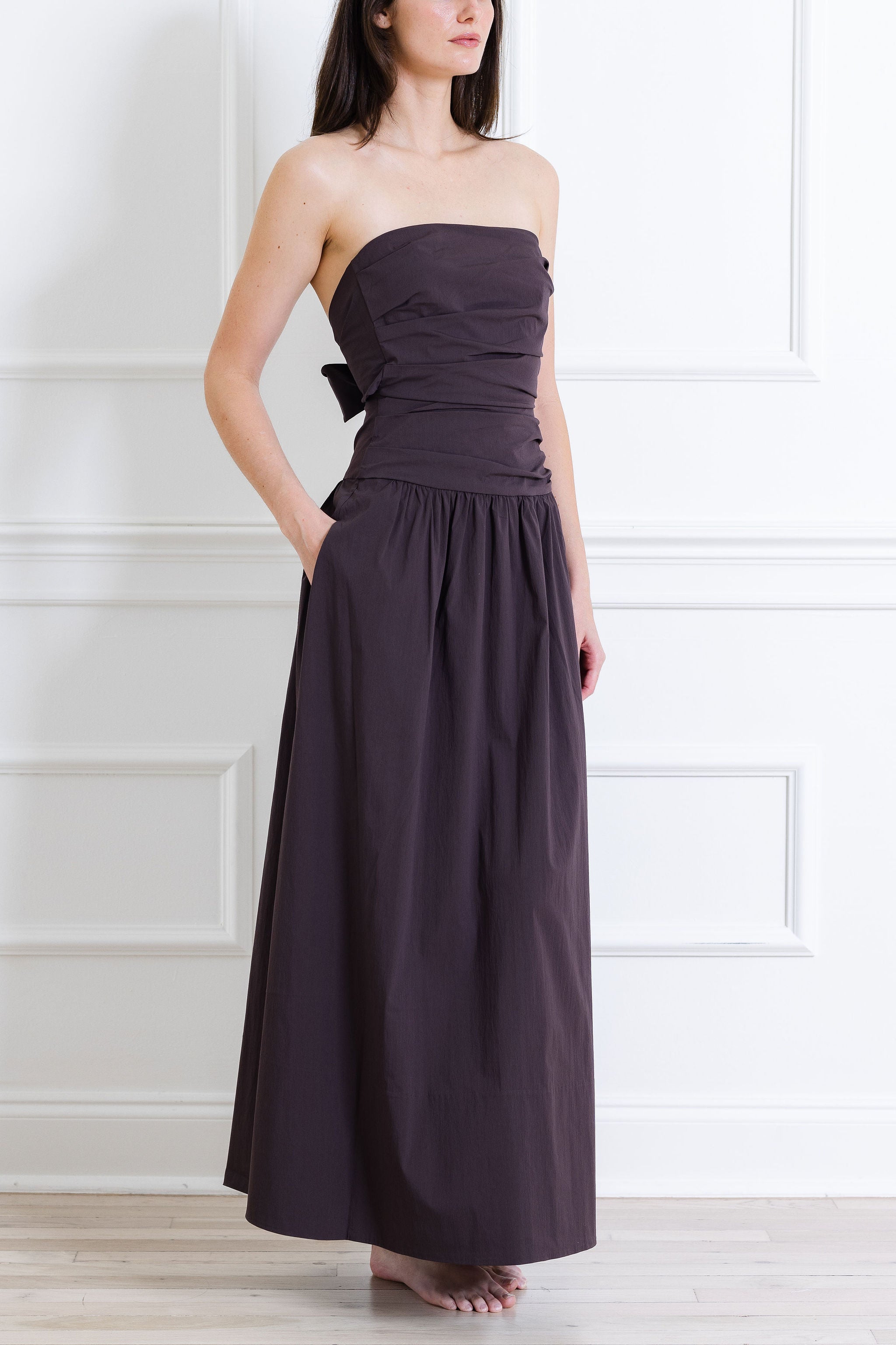 Gathered Strapless Tie Back Dress