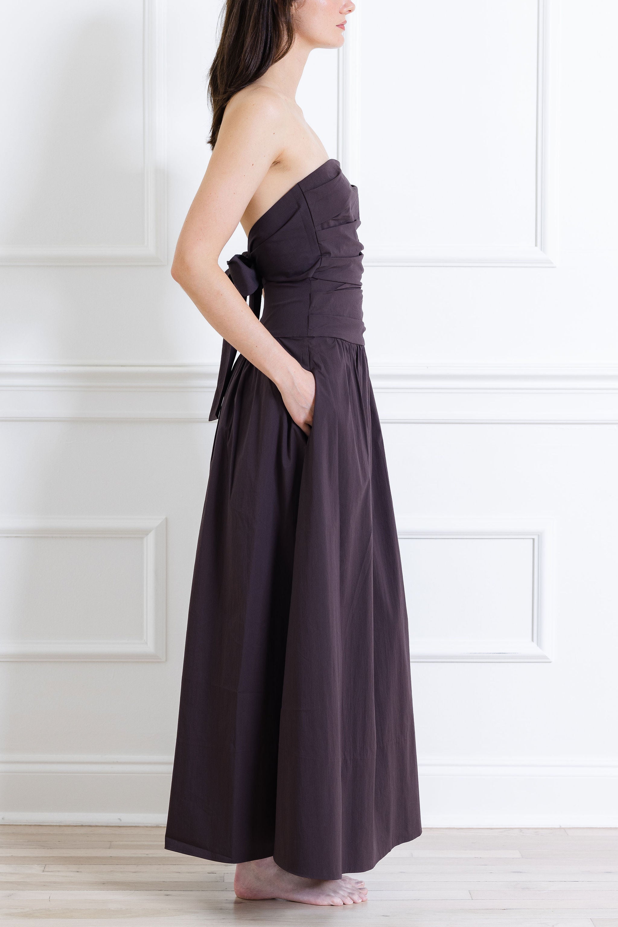 Gathered Strapless Tie Back Dress