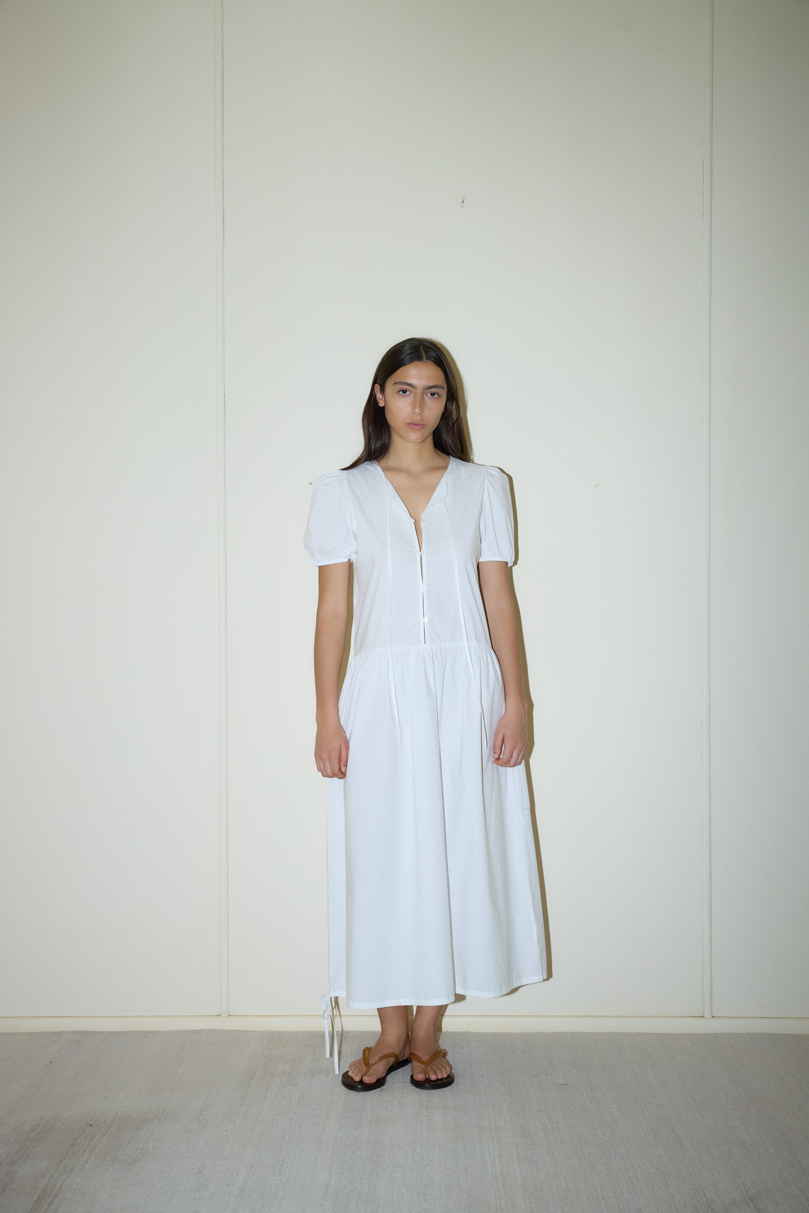 Draw Hem Dress White