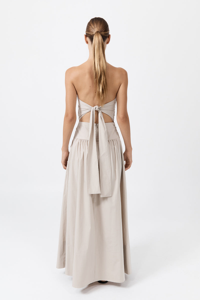 Gathered Strapless Tie Back Dress Creme