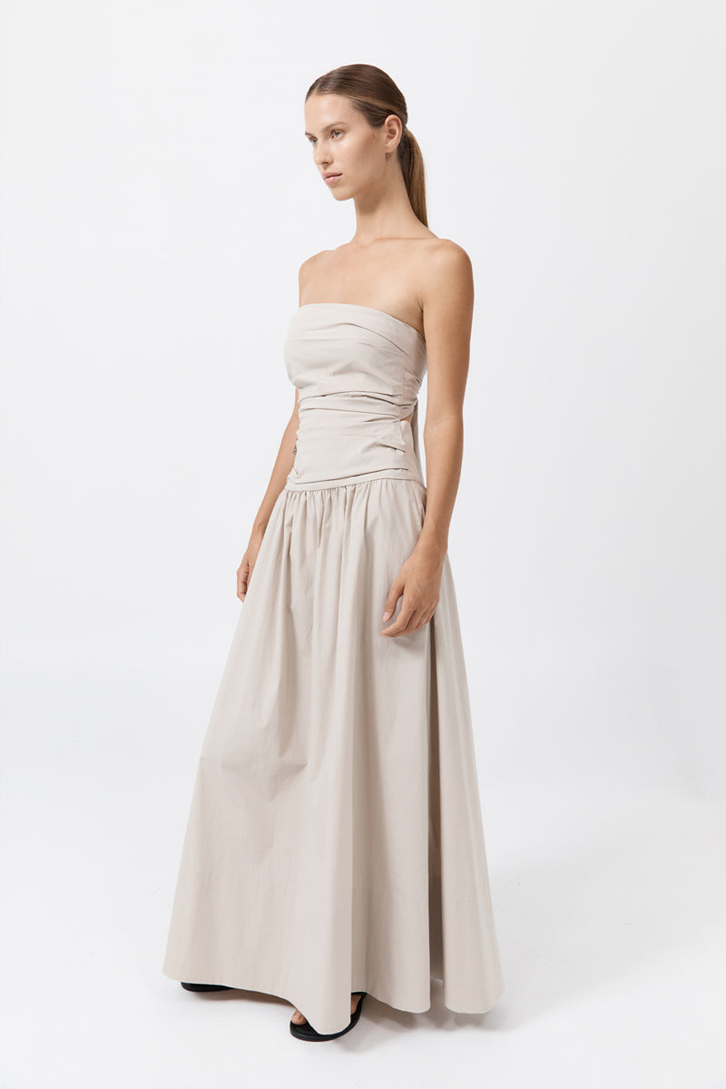 Gathered Strapless Tie Back Dress Creme