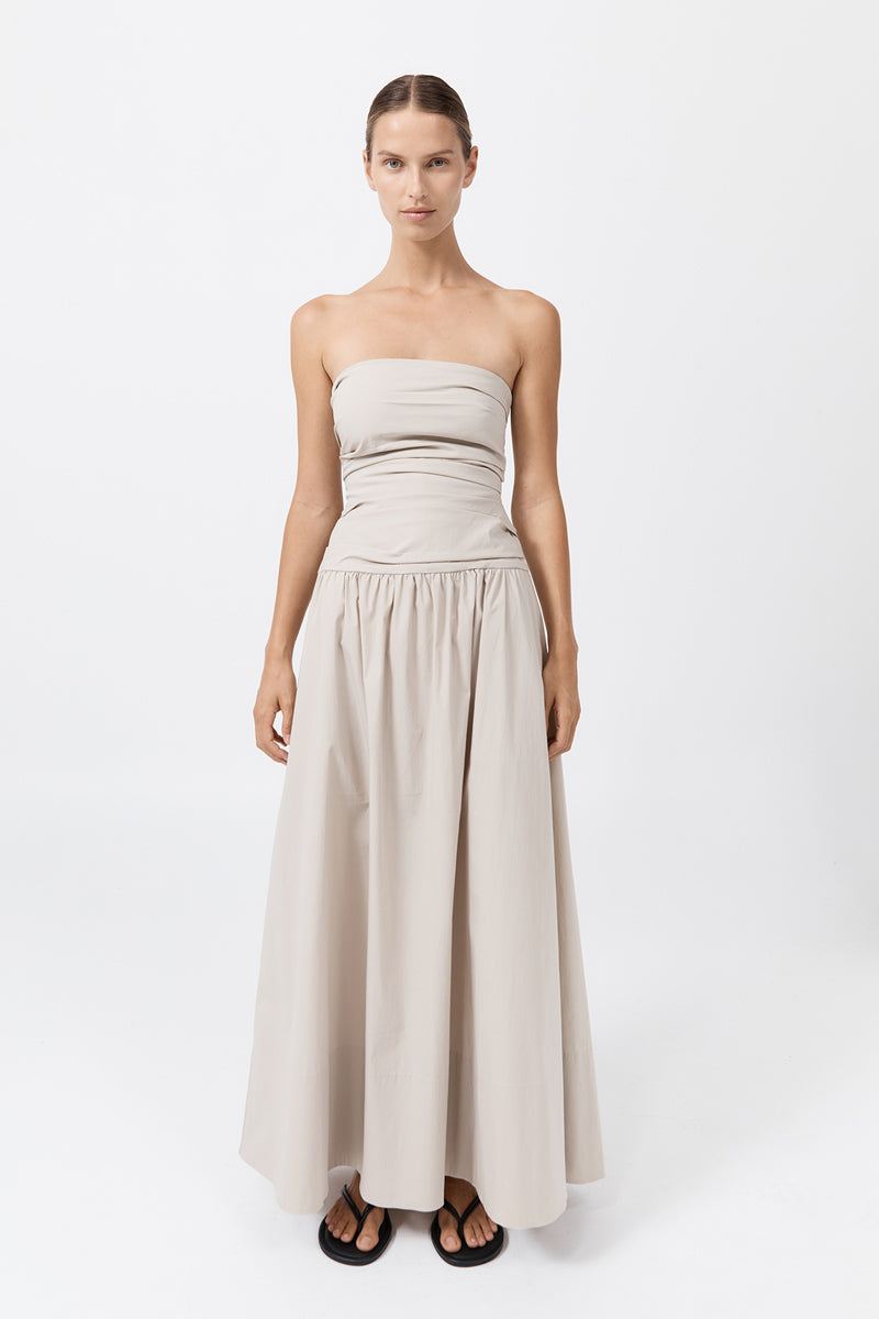 Gathered Strapless Tie Back Dress Creme