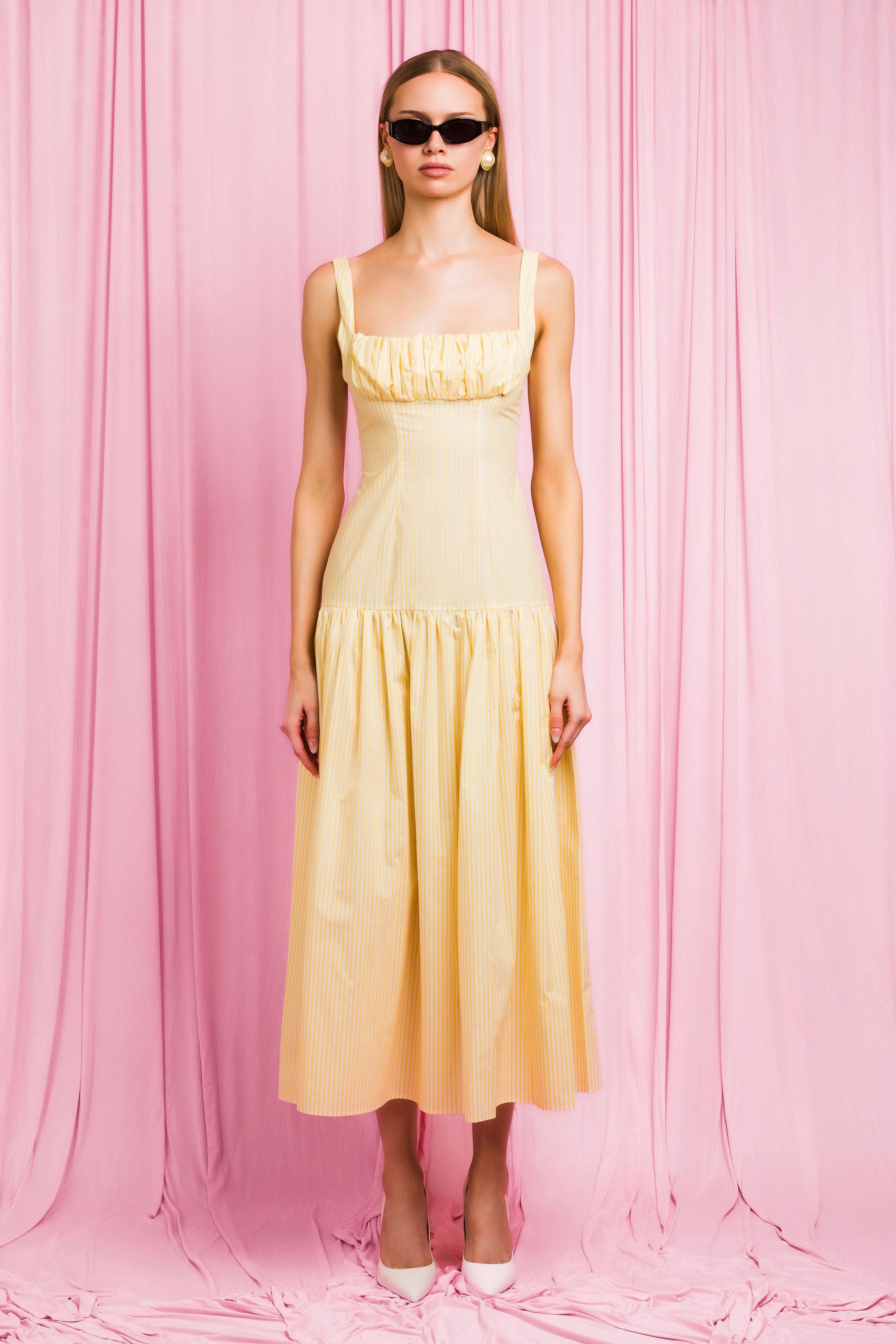 corset poplin dress Corset Poplin Long Dress White & Yellow / 36/US 2