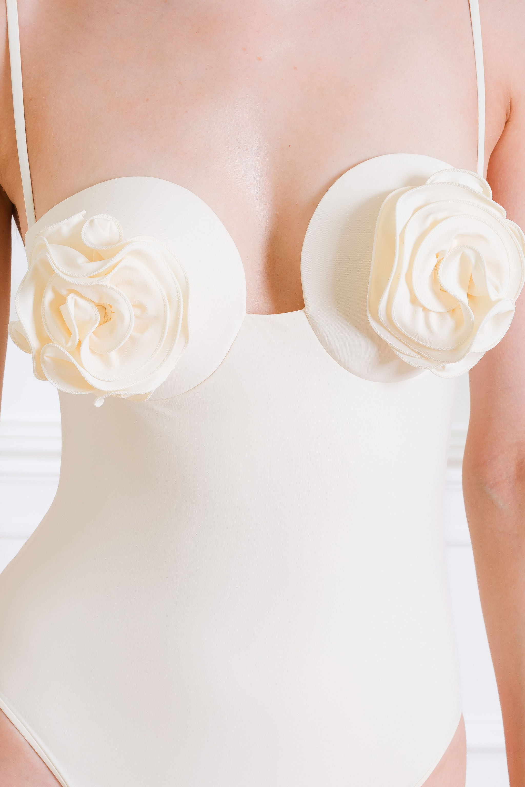 Lycra 3D Roses One Piece Swimsuit Cream