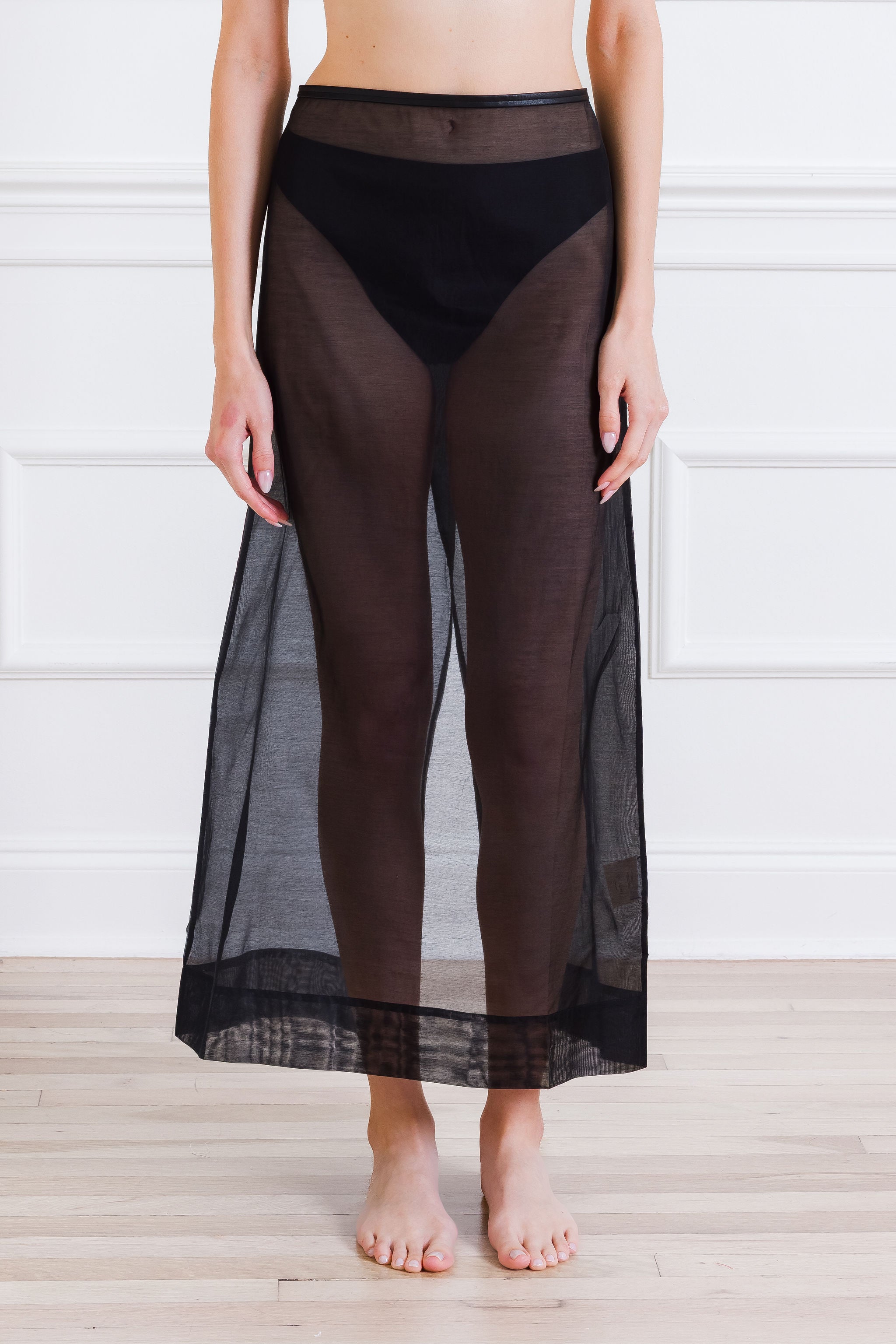 Sheer Leather Trim Skirt