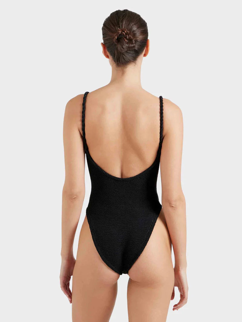 Camille Seersucker One Piece Swimsuit Black