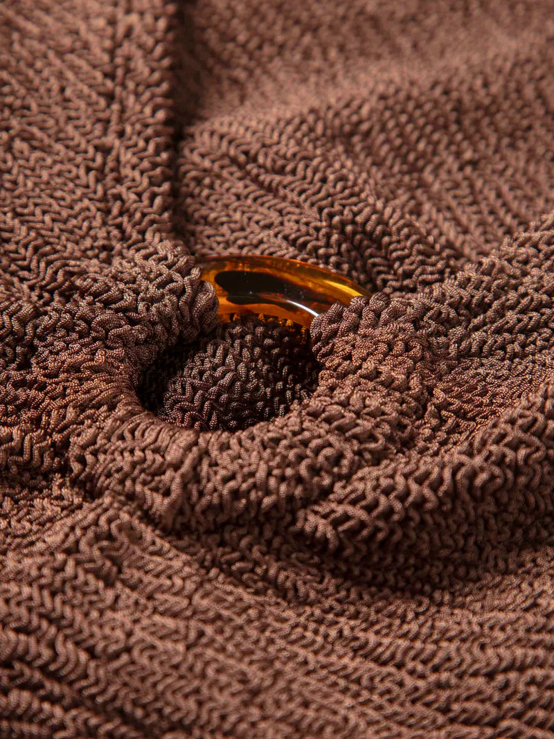 Celine Seersucker One Piece Swimsuit Metallic Chocolate