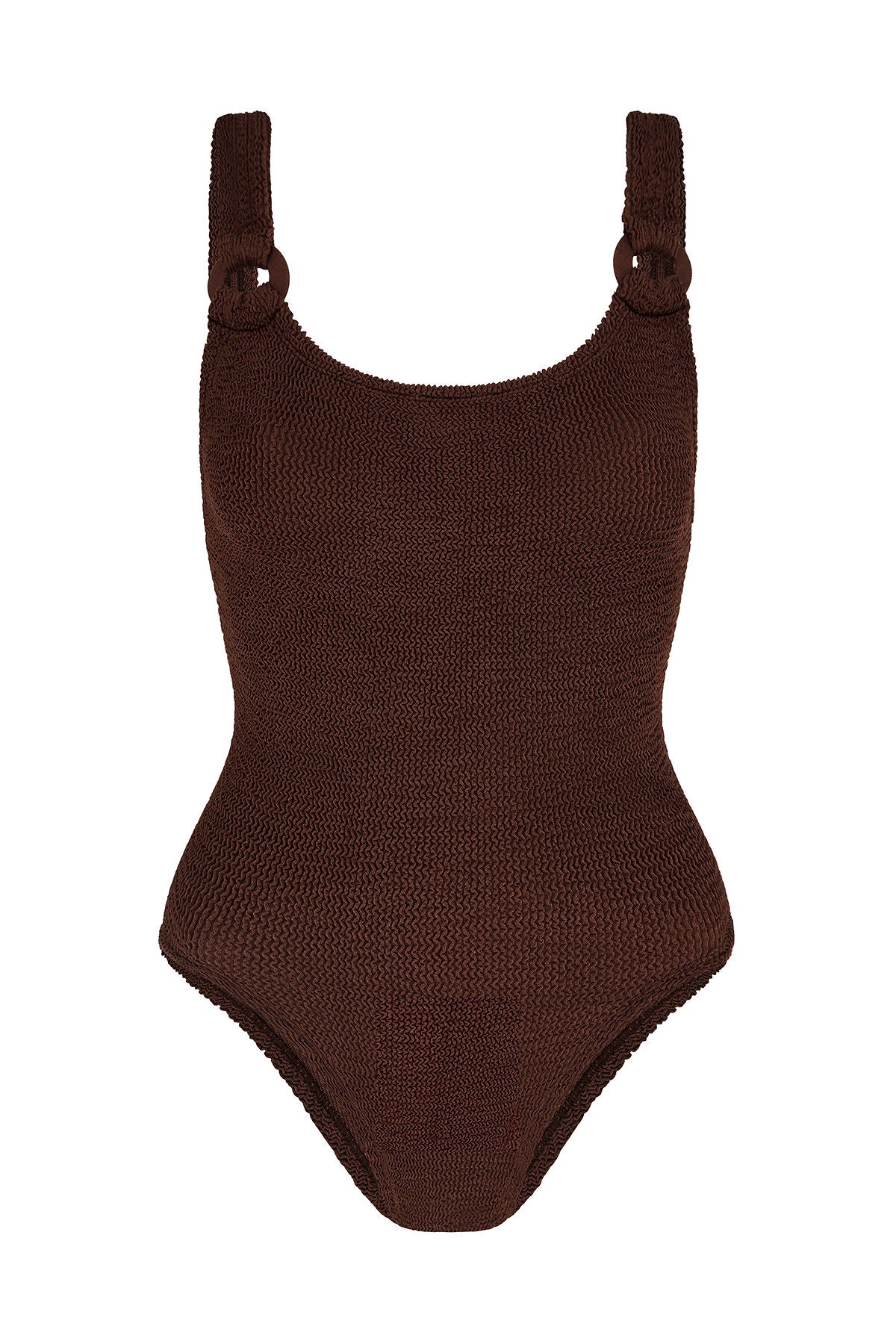 Metallic Chocolate Domino Seersucker One Piece Swimsuit