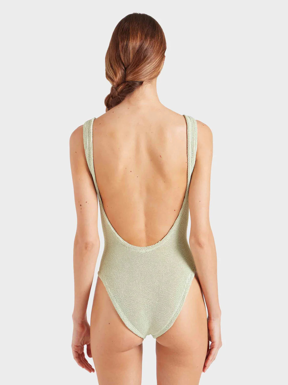Square Neck Seersucker One Piece Swimsuit Sage