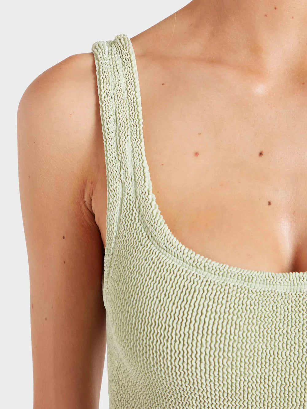 Square Neck Seersucker One Piece Swimsuit Sage