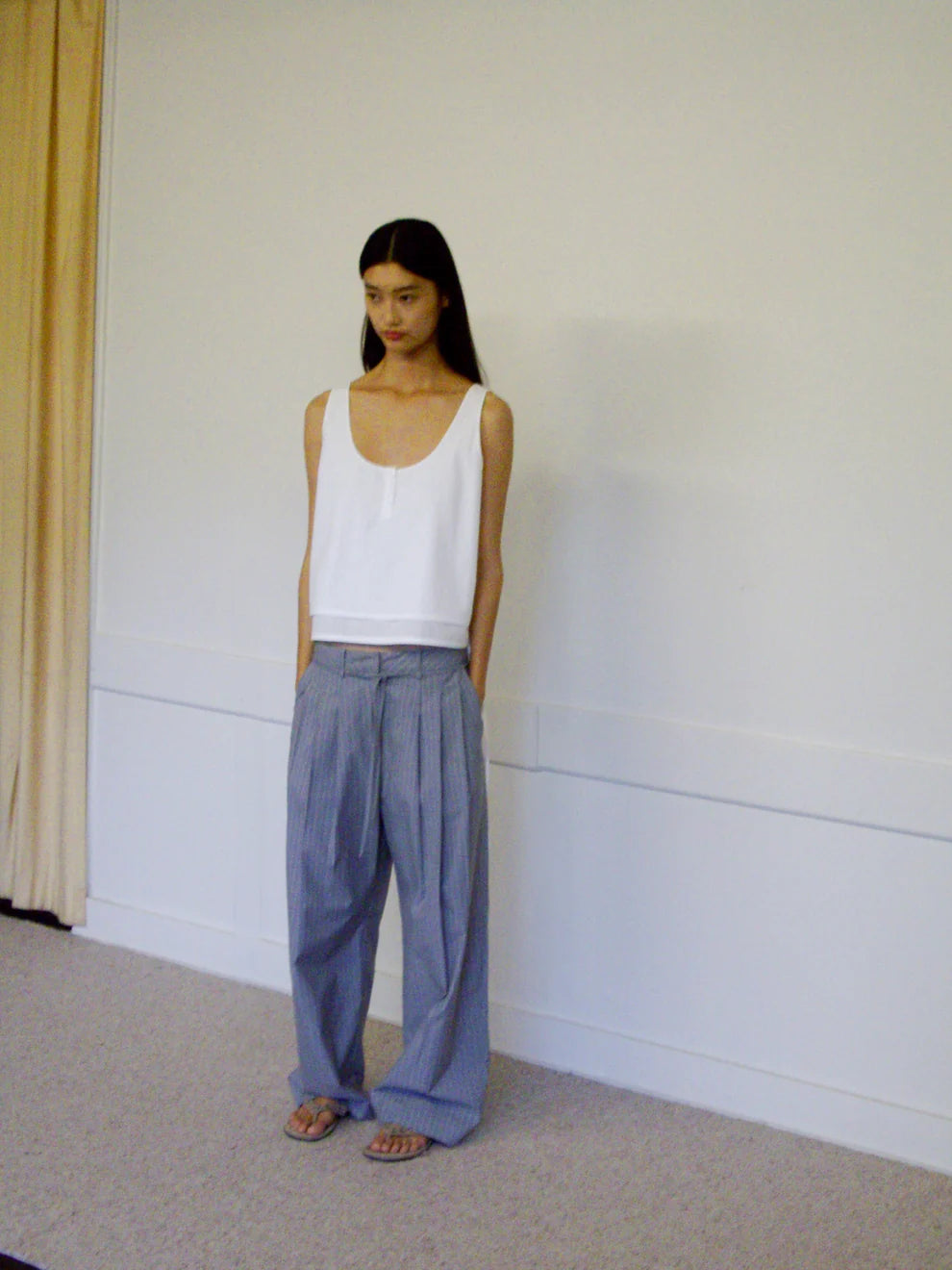 Tri Pleat Pant Steele Stripe