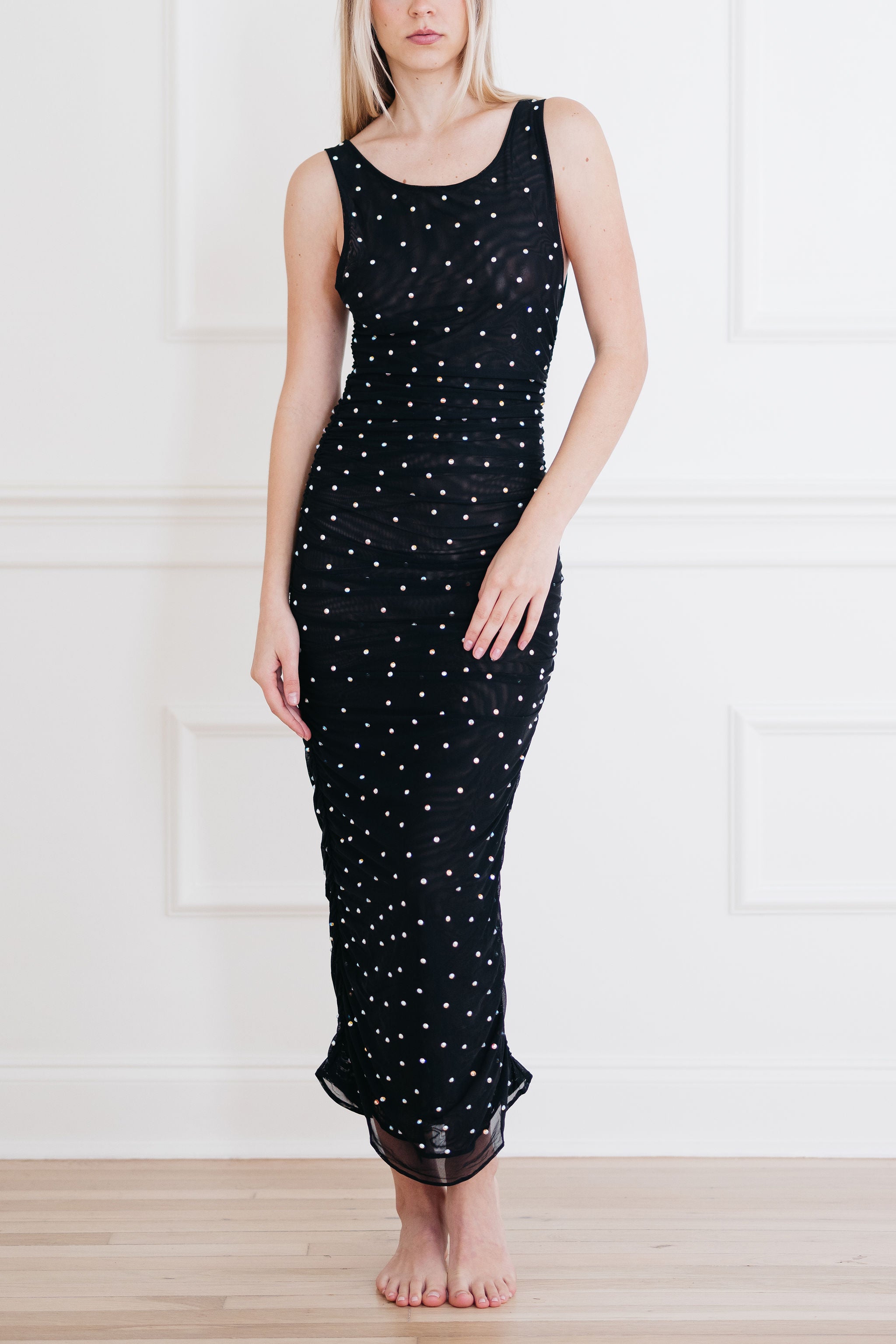 Sheer Rhinestone Maxi Dress Black Rhinestone / L Sheer Rhinestone Maxi Dress Black Rhinestone / L