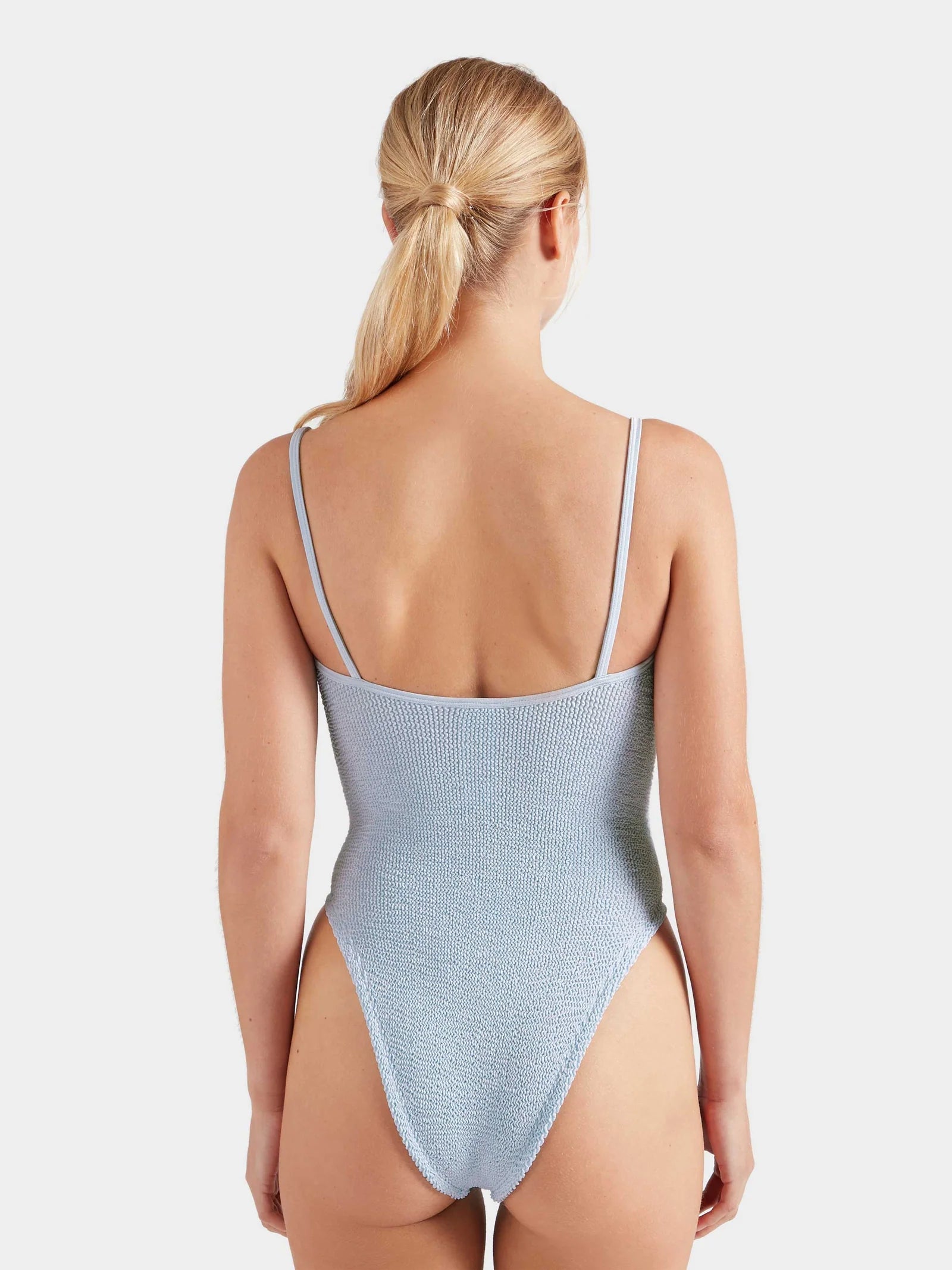 Mia Beaded Seersucker One Piece Swimsuit Metallic Ice Blue