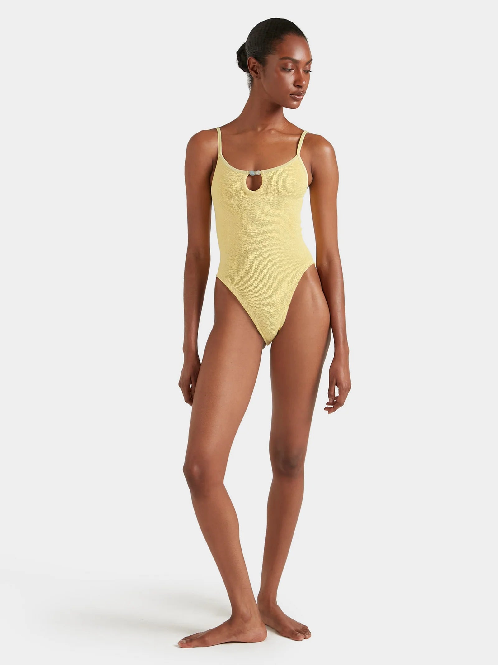 Mia Beaded Seersucker One Piece Swimsuit Butter