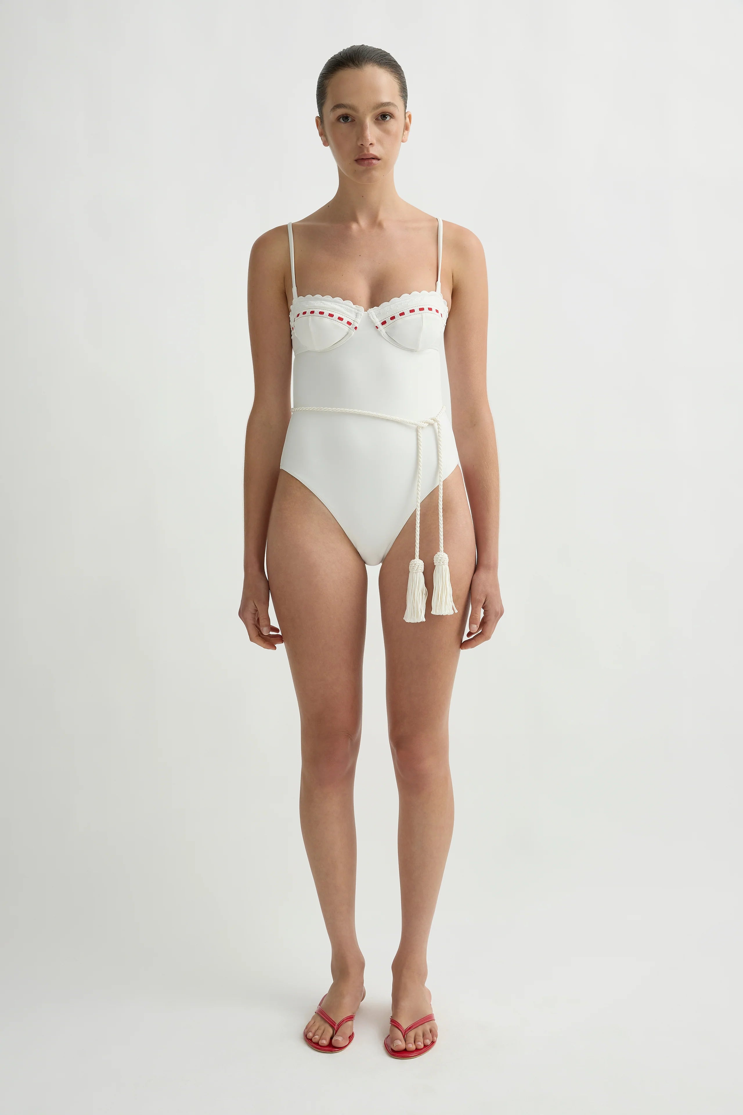 Pia One Piece Swimsuit Vintage White Red
