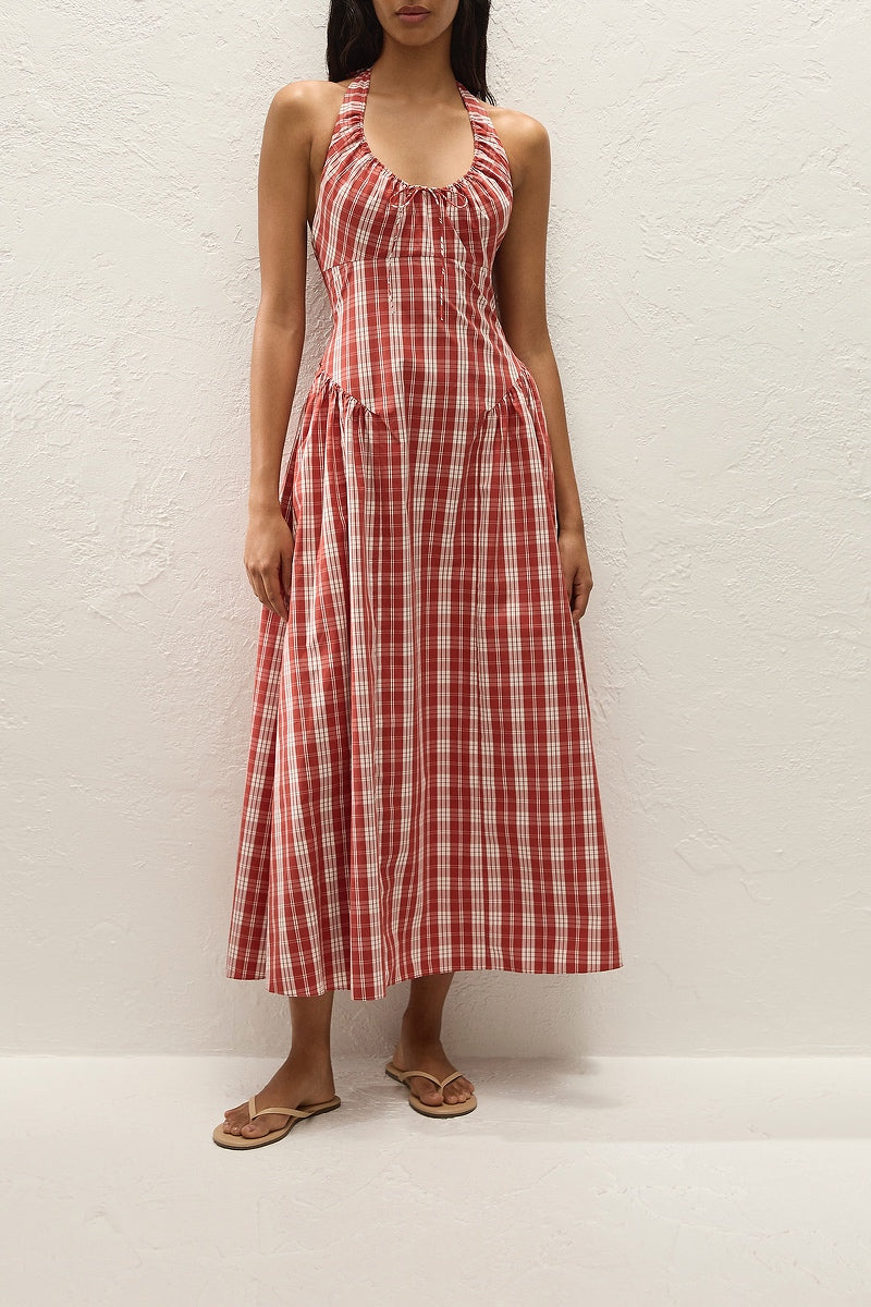 Del Ros Midi Dress Ines Check Terra Rosso