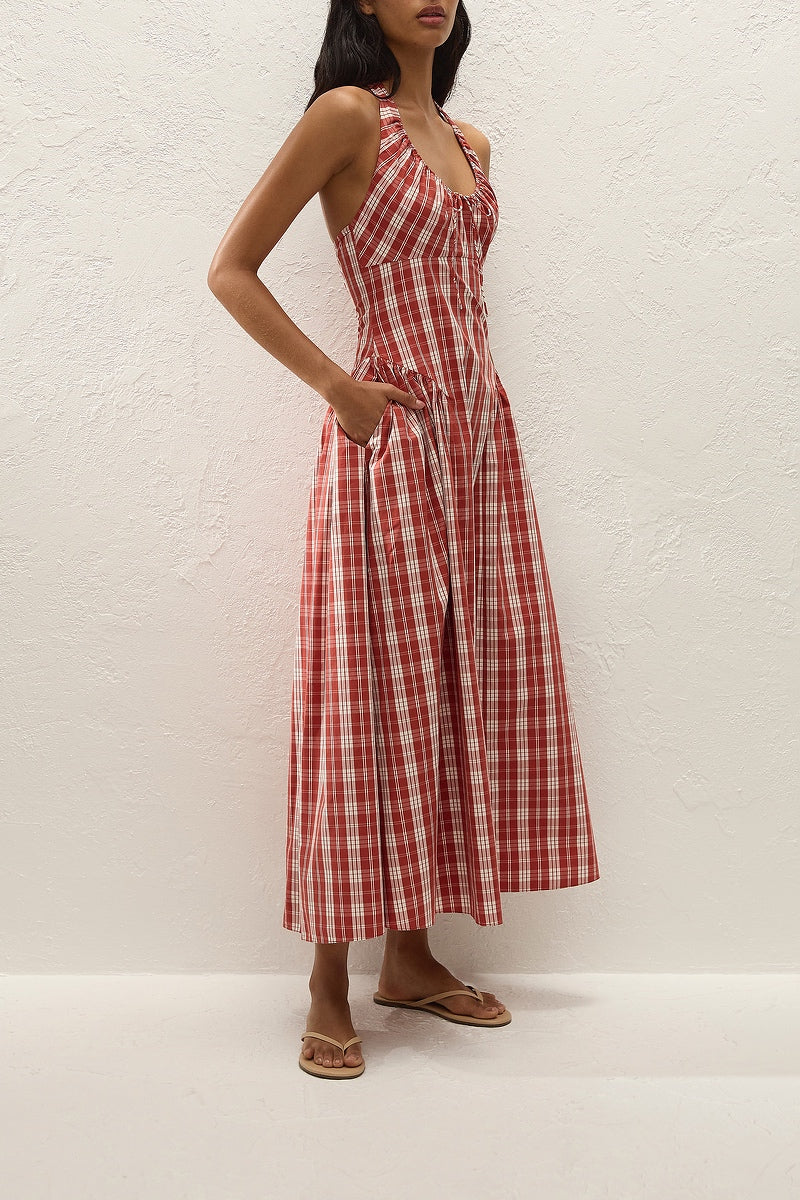 Del Ros Midi Dress Ines Check Terra Rosso