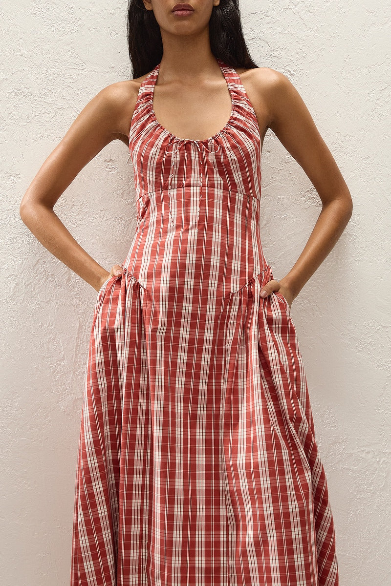 Del Ros Midi Dress Ines Check Terra Rosso