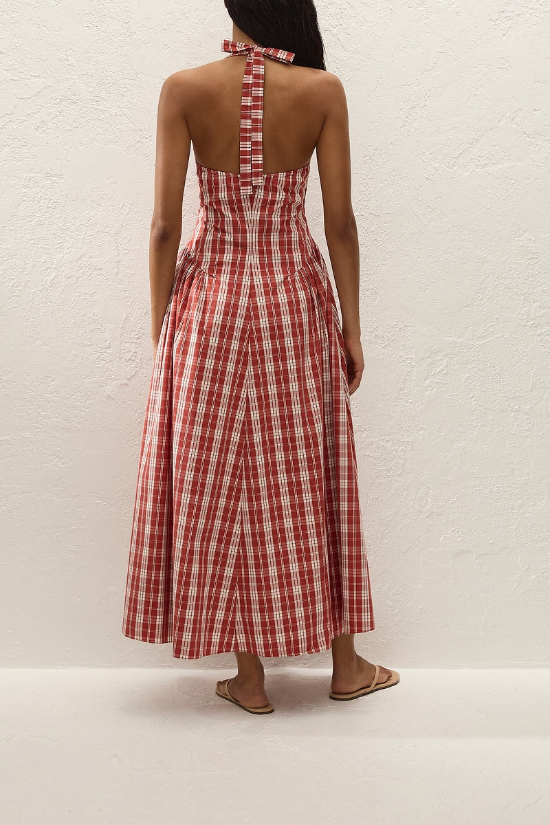 Del Ros Midi Dress Ines Check Terra Rosso