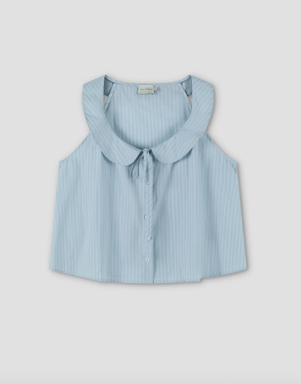 Round Collar Top Lake Blue Stripe