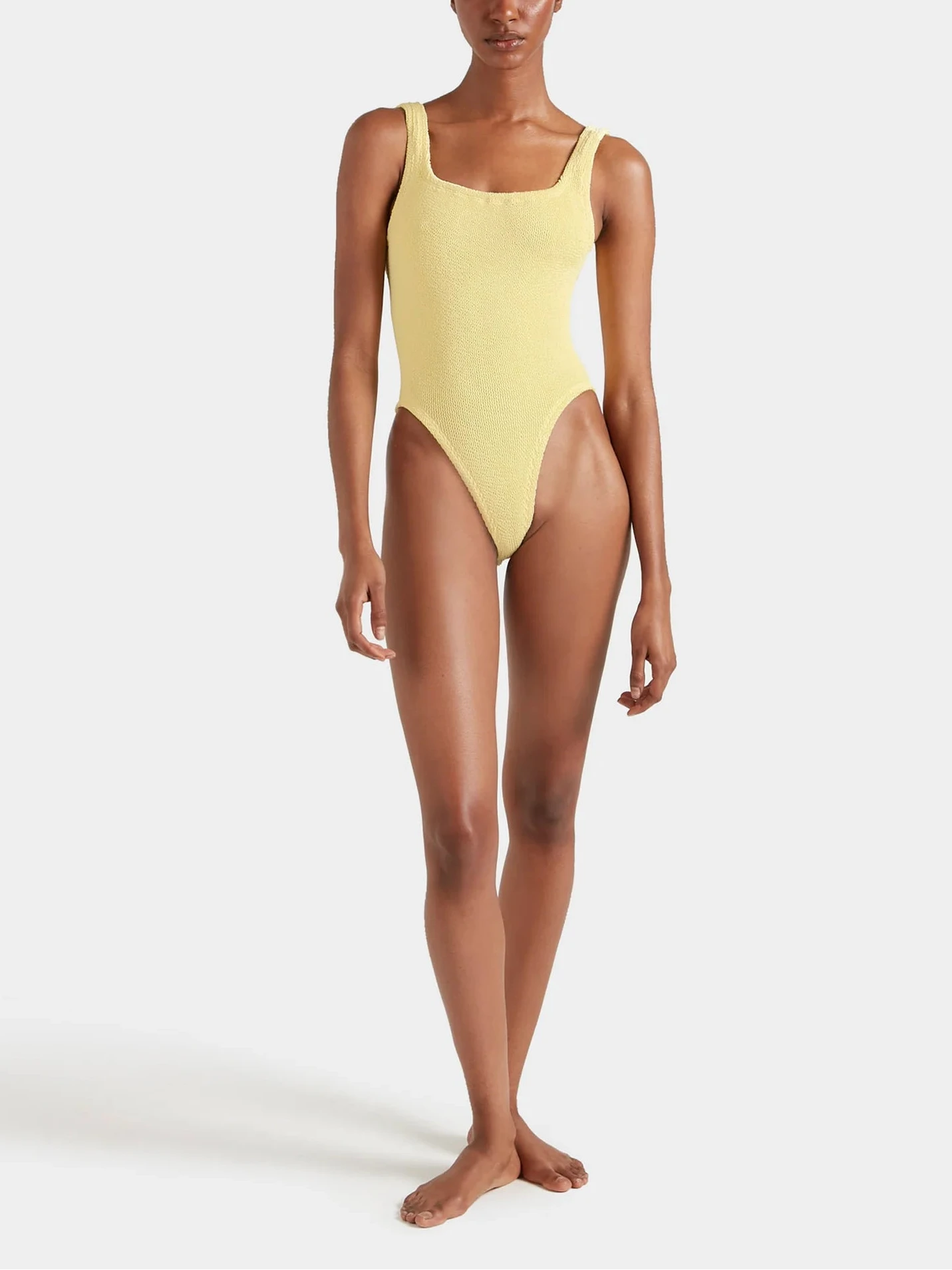 Square Neck Seersucker One Piece Swimsuit Butter