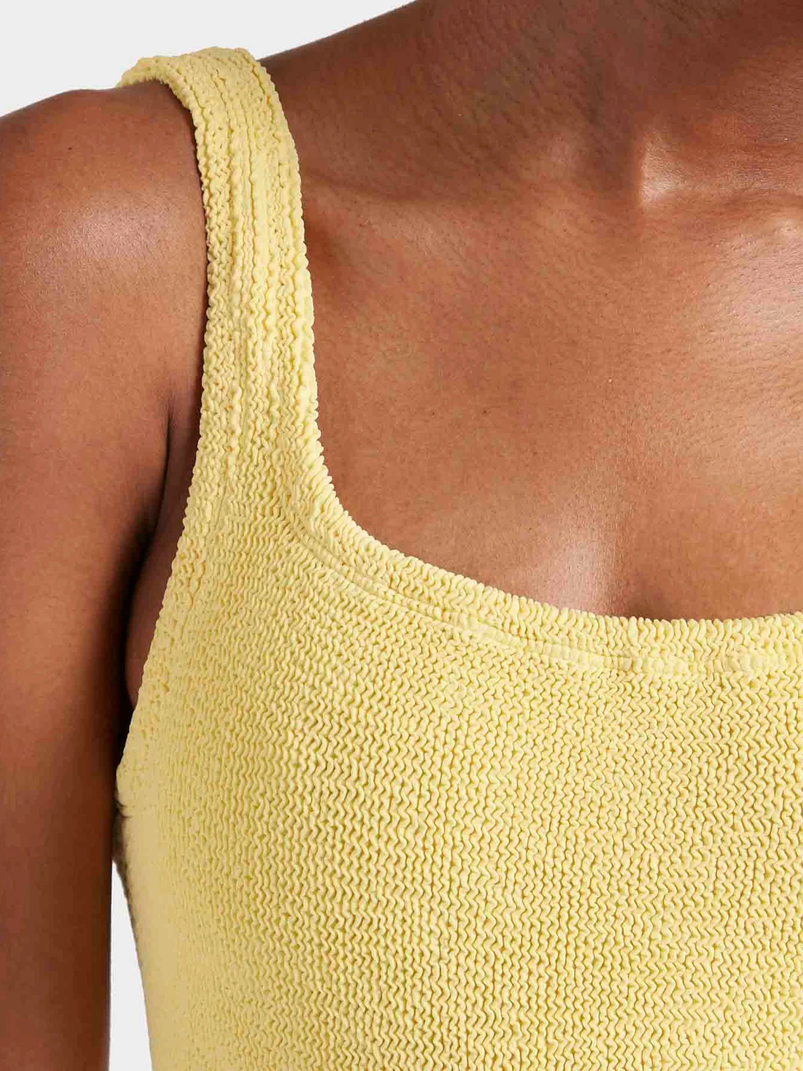 Square Neck Seersucker One Piece Swimsuit Butter