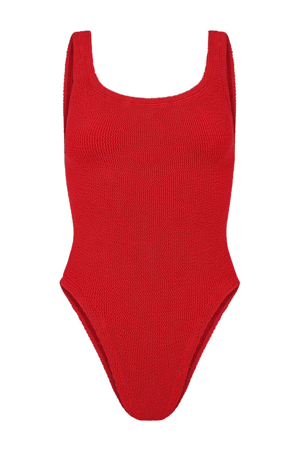 Red Square Neck Seersucker One Piece Swimsuit